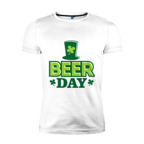 Мужская футболка премиум с принтом Beer day в Санкт-Петербурге, 92% хлопок, 8% лайкра | приталенный силуэт, круглый вырез ворота, длина до линии бедра, короткий рукав | patricks day | saint patricks day | день патрика | день святого патрика | клевер | четырехлистный клевер