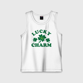 Детская майка хлопок с принтом Lucky charm   клевер в Санкт-Петербурге,  |  | patricks day | saint patricks day | день патрика | день святого патрика | клевер | четырехлистный клевер