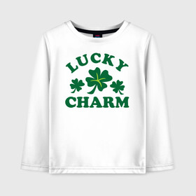 Детский лонгслив хлопок с принтом Lucky charm - клевер в Санкт-Петербурге, 100% хлопок | круглый вырез горловины, полуприлегающий силуэт, длина до линии бедер | patricks day | saint patricks day | день патрика | день святого патрика | клевер | четырехлистный клевер