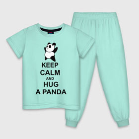 Детская пижама хлопок с принтом keep calm and hug a panda в Санкт-Петербурге, 100% хлопок |  брюки и футболка прямого кроя, без карманов, на брюках мягкая резинка на поясе и по низу штанин
 | панда
