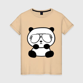 Женская футболка хлопок с принтом панда в очках авиатор в Санкт-Петербурге, 100% хлопок | прямой крой, круглый вырез горловины, длина до линии бедер, слегка спущенное плечо | панда