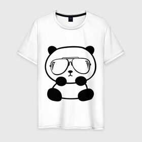 Мужская футболка хлопок с принтом панда в очках авиатор в Санкт-Петербурге, 100% хлопок | прямой крой, круглый вырез горловины, длина до линии бедер, слегка спущенное плечо. | панда