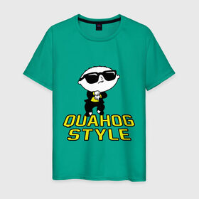 Мужская футболка хлопок с принтом Quahog style в Санкт-Петербурге, 100% хлопок | прямой крой, круглый вырез горловины, длина до линии бедер, слегка спущенное плечо. | gangnam style | quahog | гангнам стайл | интернет приколы
