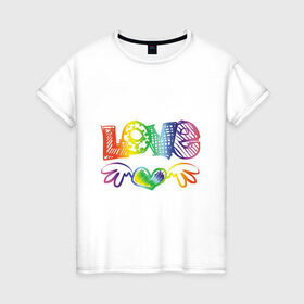 Женская футболка хлопок с принтом Rainbow love в Санкт-Петербурге, 100% хлопок | прямой крой, круглый вырез горловины, длина до линии бедер, слегка спущенное плечо | 