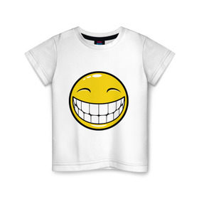 Детская футболка хлопок с принтом Позитивный смайлик (2) в Санкт-Петербурге, 100% хлопок | круглый вырез горловины, полуприлегающий силуэт, длина до линии бедер | зубы | настроение | позитив | рожица | смайл | улыбка