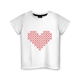 Детская футболка хлопок с принтом Сердце, вышивка крестиком в Санкт-Петербурге, 100% хлопок | круглый вырез горловины, полуприлегающий силуэт, длина до линии бедер | любовь | отношения | рисунок | сердечко