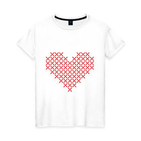 Женская футболка хлопок с принтом Сердце, вышивка крестиком в Санкт-Петербурге, 100% хлопок | прямой крой, круглый вырез горловины, длина до линии бедер, слегка спущенное плечо | Тематика изображения на принте: любовь | отношения | рисунок | сердечко