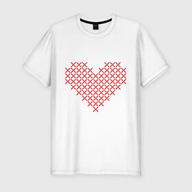 Мужская футболка премиум с принтом Сердце, вышивка крестиком в Санкт-Петербурге, 92% хлопок, 8% лайкра | приталенный силуэт, круглый вырез ворота, длина до линии бедра, короткий рукав | любовь | отношения | рисунок | сердечко