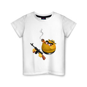 Детская футболка хлопок с принтом Smile Gangster в Санкт-Петербурге, 100% хлопок | круглый вырез горловины, полуприлегающий силуэт, длина до линии бедер | smile gangster | автомат | колобок | оружие | смайл гангстер