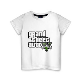 Детская футболка хлопок с принтом GTA 5 в Санкт-Петербурге, 100% хлопок | круглый вырез горловины, полуприлегающий силуэт, длина до линии бедер | gta | игры | лого gta