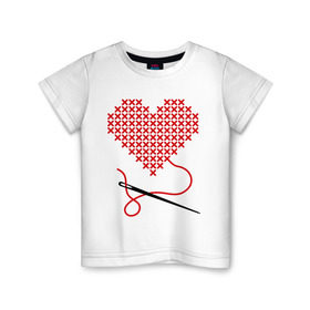 Детская футболка хлопок с принтом Сердце вышивка с иголкой в Санкт-Петербурге, 100% хлопок | круглый вырез горловины, полуприлегающий силуэт, длина до линии бедер | игла | любимая | любимый | любовь | нитка | отношения | сердечко | чувства