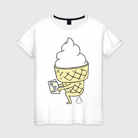 Женская футболка хлопок с принтом Мороженко в Санкт-Петербурге, 100% хлопок | прямой крой, круглый вырез горловины, длина до линии бедер, слегка спущенное плечо | десерт | еда | мороженое | прикольные картинки | рожок