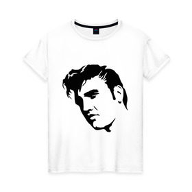 Женская футболка хлопок с принтом Элвис Пресли. (Elvis Presley) в Санкт-Петербурге, 100% хлопок | прямой крой, круглый вырез горловины, длина до линии бедер, слегка спущенное плечо | rocknroll | лицо | музыка | певец | ретро | рок н ролл