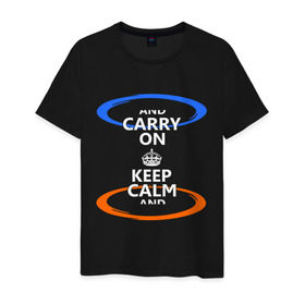 Мужская футболка хлопок с принтом Keep calm... (portal) в Санкт-Петербурге, 100% хлопок | прямой крой, круглый вырез горловины, длина до линии бедер, слегка спущенное плечо. | Тематика изображения на принте: keep calm | keep calm porta | сохраняйте спокойствиеl