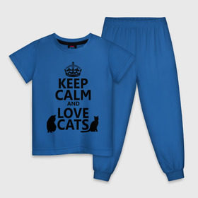 Детская пижама хлопок с принтом Keep calm and love cats. в Санкт-Петербурге, 100% хлопок |  брюки и футболка прямого кроя, без карманов, на брюках мягкая резинка на поясе и по низу штанин
 | keep calm | keep calm and love cats | сохраняйте спокойствие