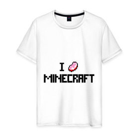 Мужская футболка хлопок с принтом I love minecraft в Санкт-Петербурге, 100% хлопок | прямой крой, круглый вырез горловины, длина до линии бедер, слегка спущенное плечо. | Тематика изображения на принте: boom | i love minecraft | minecraft | игры | компьютерные игры | майнкрафт | я люблю майнкрафт