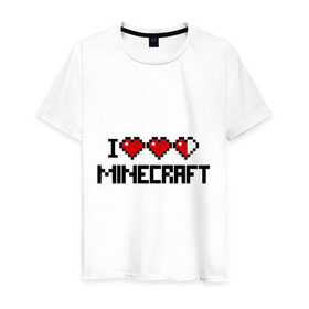 Мужская футболка хлопок с принтом Я люблю minecraft в Санкт-Петербурге, 100% хлопок | прямой крой, круглый вырез горловины, длина до линии бедер, слегка спущенное плечо. | boom | i love minecraft | minecraft | игры | компьютерные игры | майнкрафт | я люблю майнкрафт