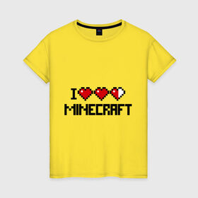 Женская футболка хлопок с принтом Я люблю minecraft в Санкт-Петербурге, 100% хлопок | прямой крой, круглый вырез горловины, длина до линии бедер, слегка спущенное плечо | Тематика изображения на принте: boom | i love minecraft | minecraft | игры | компьютерные игры | майнкрафт | я люблю майнкрафт