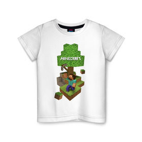 Детская футболка хлопок с принтом Мир из блоков в Санкт-Петербурге, 100% хлопок | круглый вырез горловины, полуприлегающий силуэт, длина до линии бедер | boom | minecraft | игры | компьютерные игры | майнкрафт
