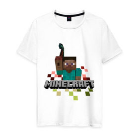 Мужская футболка хлопок с принтом Шахтёр minecraft в Санкт-Петербурге, 100% хлопок | прямой крой, круглый вырез горловины, длина до линии бедер, слегка спущенное плечо. | boom | minecraft | игры | компьютерные игры | майнкрафт