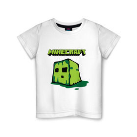 Детская футболка хлопок с принтом Creeper в Санкт-Петербурге, 100% хлопок | круглый вырез горловины, полуприлегающий силуэт, длина до линии бедер | Тематика изображения на принте: boom | minecraft | игры | компьютерные игры | майнкрафт