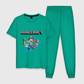 Мужская пижама хлопок с принтом Heroes of Minecraft в Санкт-Петербурге, 100% хлопок | брюки и футболка прямого кроя, без карманов, на брюках мягкая резинка на поясе и по низу штанин
 | Тематика изображения на принте: boom | minecraft | игры | компьютерные игры | майнкрафт