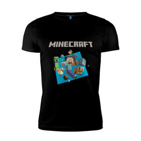 Мужская футболка премиум с принтом Heroes of Minecraft в Санкт-Петербурге, 92% хлопок, 8% лайкра | приталенный силуэт, круглый вырез ворота, длина до линии бедра, короткий рукав | boom | minecraft | игры | компьютерные игры | майнкрафт