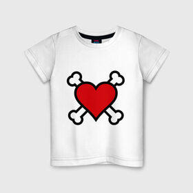 Детская футболка хлопок с принтом Сердце пиратское с костями в Санкт-Петербурге, 100% хлопок | круглый вырез горловины, полуприлегающий силуэт, длина до линии бедер | сердце | сердце  с костями | сердце пиратское | сердце пиратское с костями