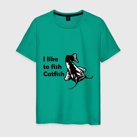 Мужская футболка хлопок с принтом I like to fish Catfish в Санкт-Петербурге, 100% хлопок | прямой крой, круглый вырез горловины, длина до линии бедер, слегка спущенное плечо. | 
