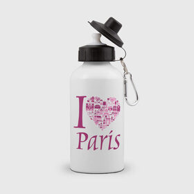 Бутылка спортивная с принтом люблю Париж в Санкт-Петербурге, металл | емкость — 500 мл, в комплекте две пластиковые крышки и карабин для крепления | Тематика изображения на принте: i love paris | i paris | люблю париж | я люблю париж