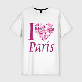 Мужская футболка премиум с принтом люблю Париж в Санкт-Петербурге, 92% хлопок, 8% лайкра | приталенный силуэт, круглый вырез ворота, длина до линии бедра, короткий рукав | Тематика изображения на принте: i love paris | i paris | люблю париж | я люблю париж