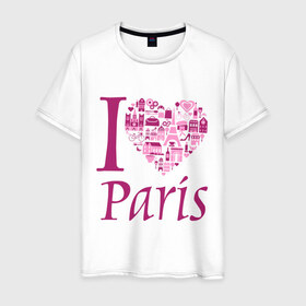 Мужская футболка хлопок с принтом люблю Париж в Санкт-Петербурге, 100% хлопок | прямой крой, круглый вырез горловины, длина до линии бедер, слегка спущенное плечо. | Тематика изображения на принте: i love paris | i paris | люблю париж | я люблю париж