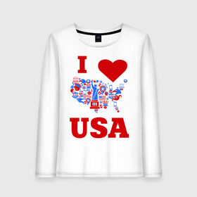 Женский лонгслив хлопок с принтом Я люблю Америку в Санкт-Петербурге, 100% хлопок |  | i love usa | я люблю америку