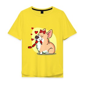 Мужская футболка хлопок Oversize с принтом Влюбленная собачка в Санкт-Петербурге, 100% хлопок | свободный крой, круглый ворот, “спинка” длиннее передней части | влюбленная собачка | собачка