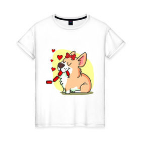 Женская футболка хлопок с принтом Влюбленная собачка в Санкт-Петербурге, 100% хлопок | прямой крой, круглый вырез горловины, длина до линии бедер, слегка спущенное плечо | влюбленная собачка | собачка