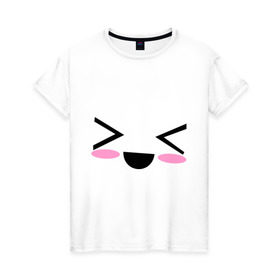 Женская футболка хлопок с принтом Kawaii Face кавайная рожица в Санкт-Петербурге, 100% хлопок | прямой крой, круглый вырез горловины, длина до линии бедер, слегка спущенное плечо | smile | каваи | кавайи фейс | рожица | смайл