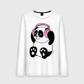 Мужской лонгслив хлопок с принтом Panda in headphones (панда в наушниках) в Санкт-Петербурге, 100% хлопок |  | Тематика изображения на принте: панда