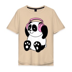 Мужская футболка хлопок Oversize с принтом Panda in headphones (панда в наушниках) в Санкт-Петербурге, 100% хлопок | свободный крой, круглый ворот, “спинка” длиннее передней части | панда