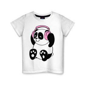 Детская футболка хлопок с принтом Panda in headphones (панда в наушниках) в Санкт-Петербурге, 100% хлопок | круглый вырез горловины, полуприлегающий силуэт, длина до линии бедер | Тематика изображения на принте: панда