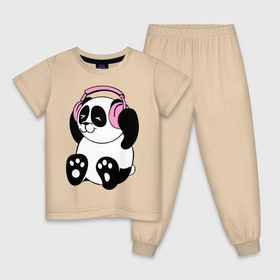 Детская пижама хлопок с принтом Panda in headphones (панда в наушниках) в Санкт-Петербурге, 100% хлопок |  брюки и футболка прямого кроя, без карманов, на брюках мягкая резинка на поясе и по низу штанин
 | Тематика изображения на принте: панда