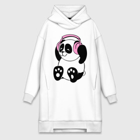 Платье-худи хлопок с принтом Panda in headphones (панда в наушниках) в Санкт-Петербурге,  |  | панда