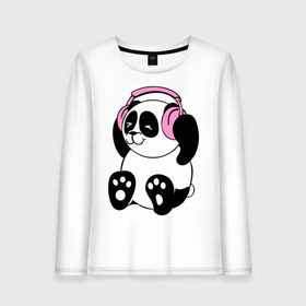 Женский лонгслив хлопок с принтом Panda in headphones (панда в наушниках) в Санкт-Петербурге, 100% хлопок |  | Тематика изображения на принте: панда