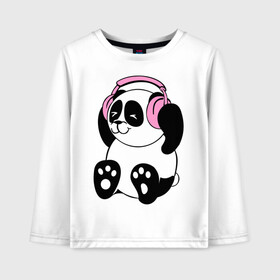 Детский лонгслив хлопок с принтом Panda in headphones (панда в наушниках) в Санкт-Петербурге, 100% хлопок | круглый вырез горловины, полуприлегающий силуэт, длина до линии бедер | Тематика изображения на принте: панда
