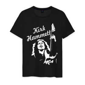Мужская футболка хлопок с принтом Kirk Hammett (Metallica) в Санкт-Петербурге, 100% хлопок | прямой крой, круглый вырез горловины, длина до линии бедер, слегка спущенное плечо. | металлика