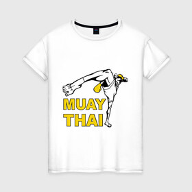 Женская футболка хлопок с принтом Muay thai (Тайский бокс) в Санкт-Петербурге, 100% хлопок | прямой крой, круглый вырез горловины, длина до линии бедер, слегка спущенное плечо | муай тай