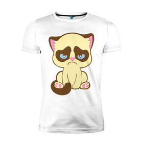 Мужская футболка премиум с принтом Недовольный котёнок в Санкт-Петербурге, 92% хлопок, 8% лайкра | приталенный силуэт, круглый вырез ворота, длина до линии бедра, короткий рукав | киса | котенок | котик | кошка | хмурый кот
