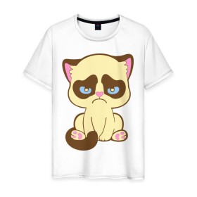 Мужская футболка хлопок с принтом Недовольный котёнок в Санкт-Петербурге, 100% хлопок | прямой крой, круглый вырез горловины, длина до линии бедер, слегка спущенное плечо. | киса | котенок | котик | кошка | хмурый кот