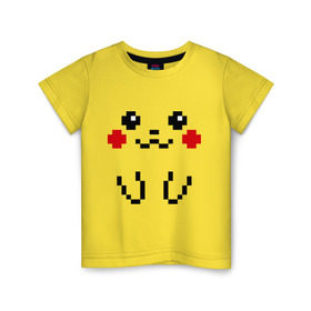 Детская футболка хлопок с принтом Bit Pikachu в Санкт-Петербурге, 100% хлопок | круглый вырез горловины, полуприлегающий силуэт, длина до линии бедер | Тематика изображения на принте: 8 бит | pockemon | пикачу. покемоны | пиксели | покемон