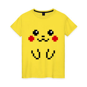 Женская футболка хлопок с принтом Bit Pikachu в Санкт-Петербурге, 100% хлопок | прямой крой, круглый вырез горловины, длина до линии бедер, слегка спущенное плечо | 8 бит | pockemon | пикачу. покемоны | пиксели | покемон