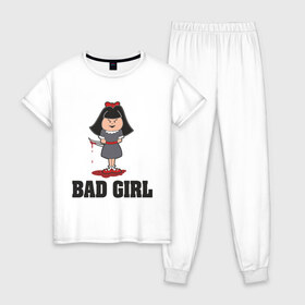 Женская пижама хлопок с принтом Bad girl плохая девочка в Санкт-Петербурге, 100% хлопок | брюки и футболка прямого кроя, без карманов, на брюках мягкая резинка на поясе и по низу штанин | bad girl | girl | девочка